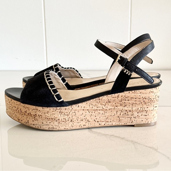 Cole Haan Shoes - Cole Haan Steffi Wedge Cork Platform Black Suede Sandal 7.5